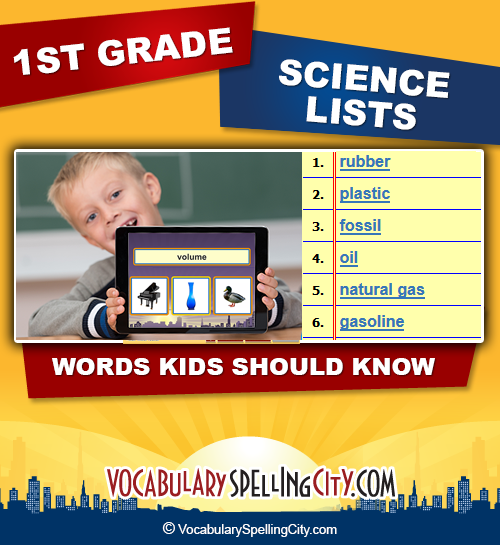 1st Grade Science Vocabulary Words